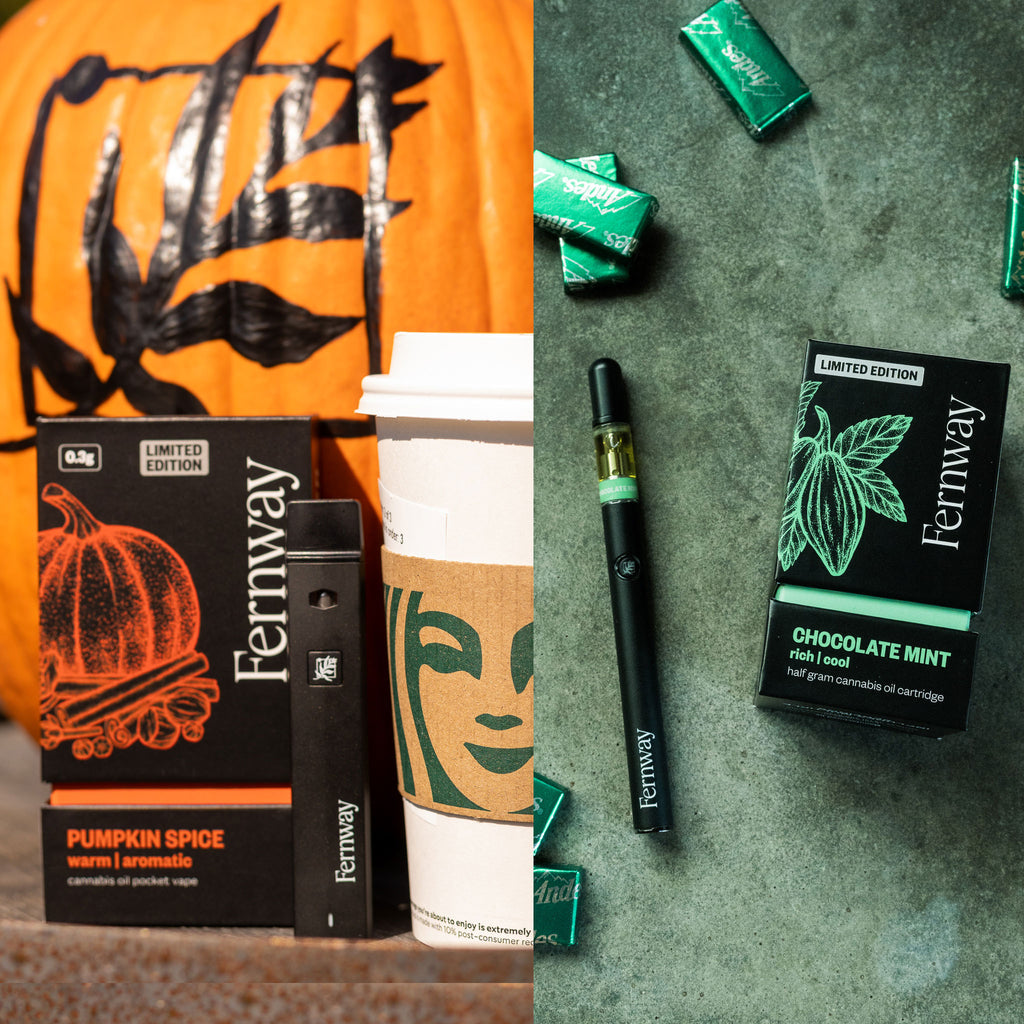 Fernway's Pumpkin Spice and Chocolate Mint vapes side by side.